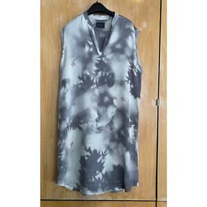 RACHEL COMEY 100% Silk Tunic Gray White Japanese Landscape Size 8 Medium